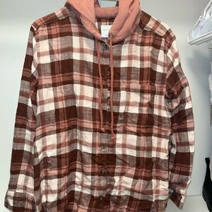 American Eagle Outfitters Pink and Brown Plaid Shirt